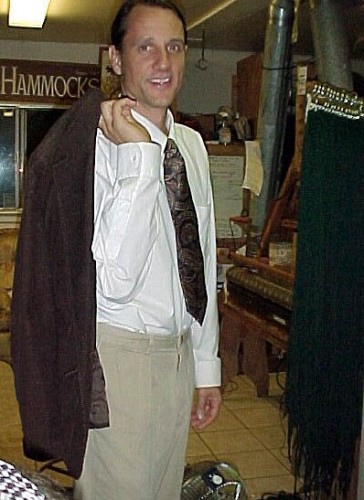 Dressed for hammock trade show.