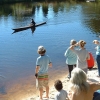Entering the kayak.